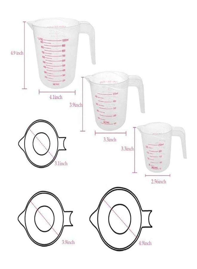 Kunya 3-Piece Measuring Cups Set for Liquids & Dry Ingredients, with Spout & Handle, in ML, Cups, Liters, Pints & Ounces, Sizes: 250ml, 500ml, 1000ml - BPA-Free - Image 5